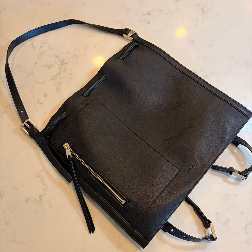 All Saints Alpha Medium Leather Backpack – Black